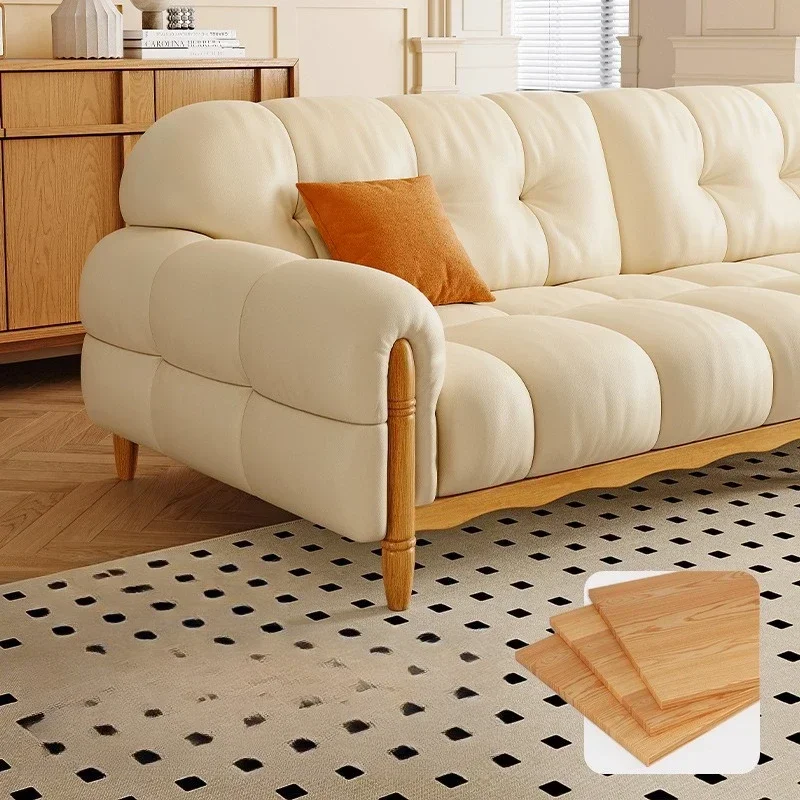 Cream Log Puff Sofa Cloud Marshmallow Straight Row Solid Wood Leather SofaD21
