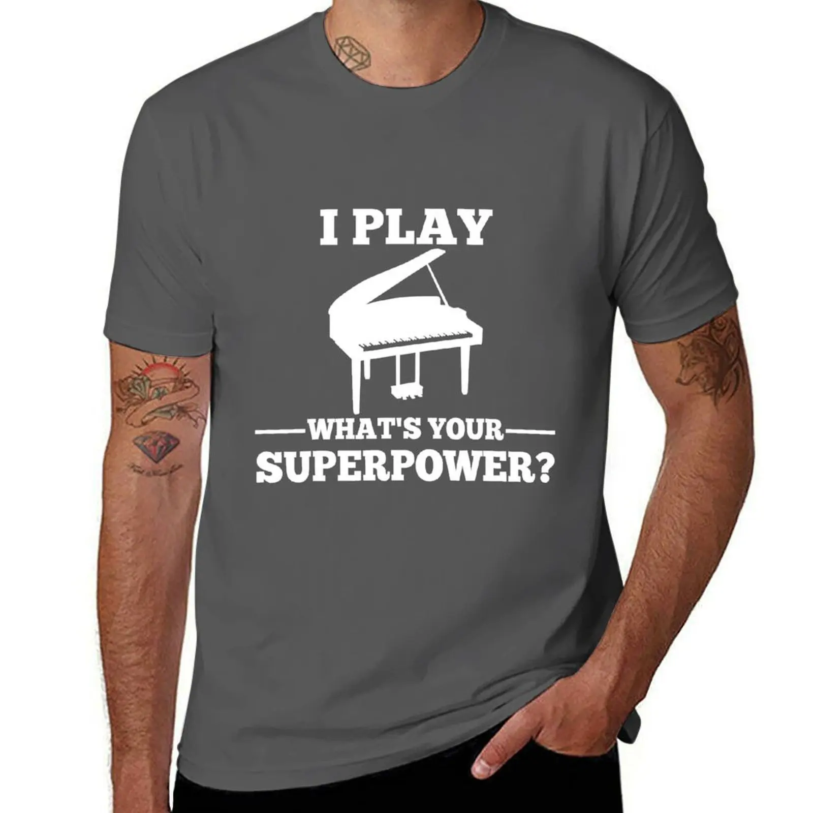 Joy tocar piano, lo que es tu superpoder camiseta hombre Camiseta algodón alta calidad camisetas divertidas Camiseta de algodón