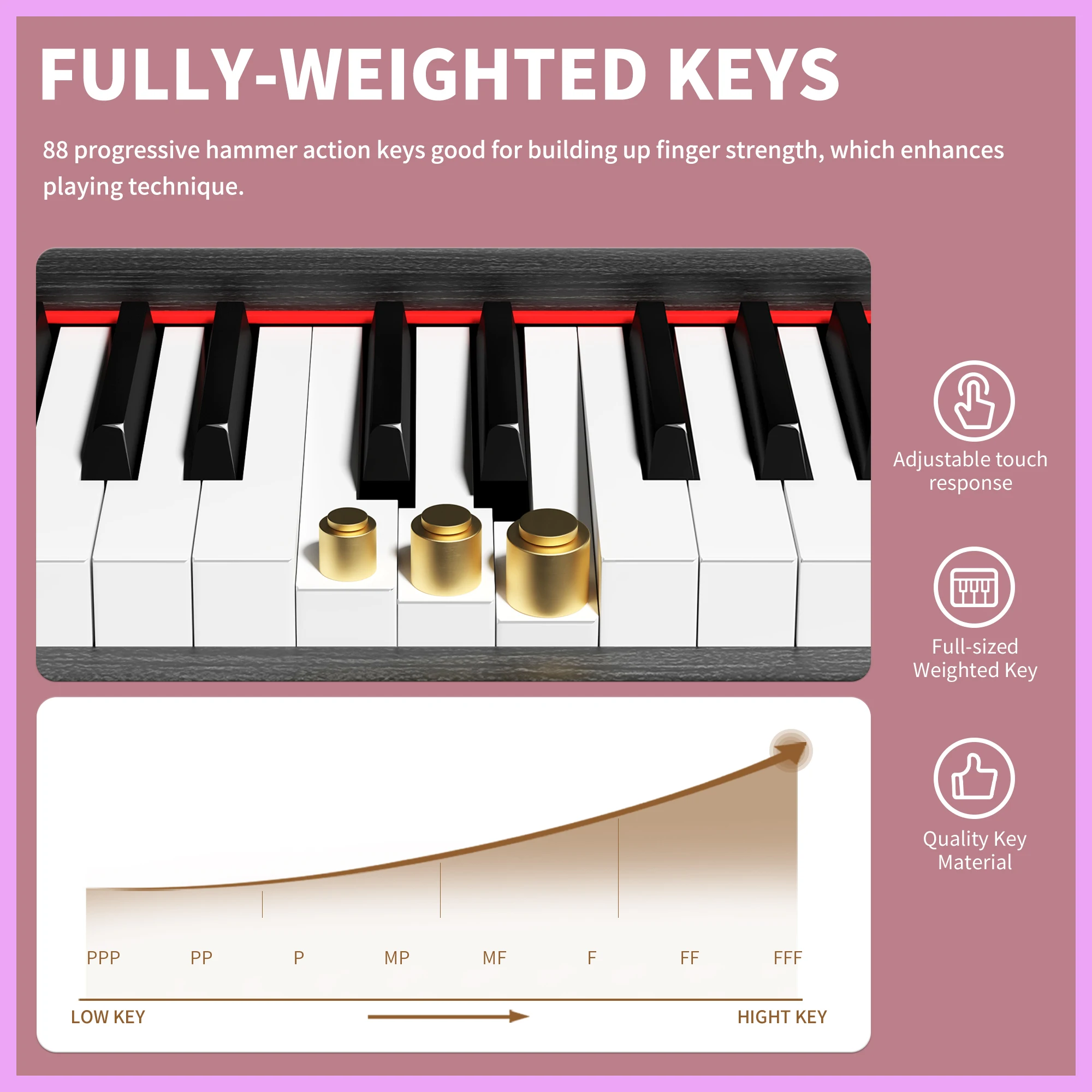 البيانو الرقمي الإلكتروني 88 مفتاحًا لوحة مفاتيح البيانو البيانو الرقمي 88 مفاتيح مرجحة