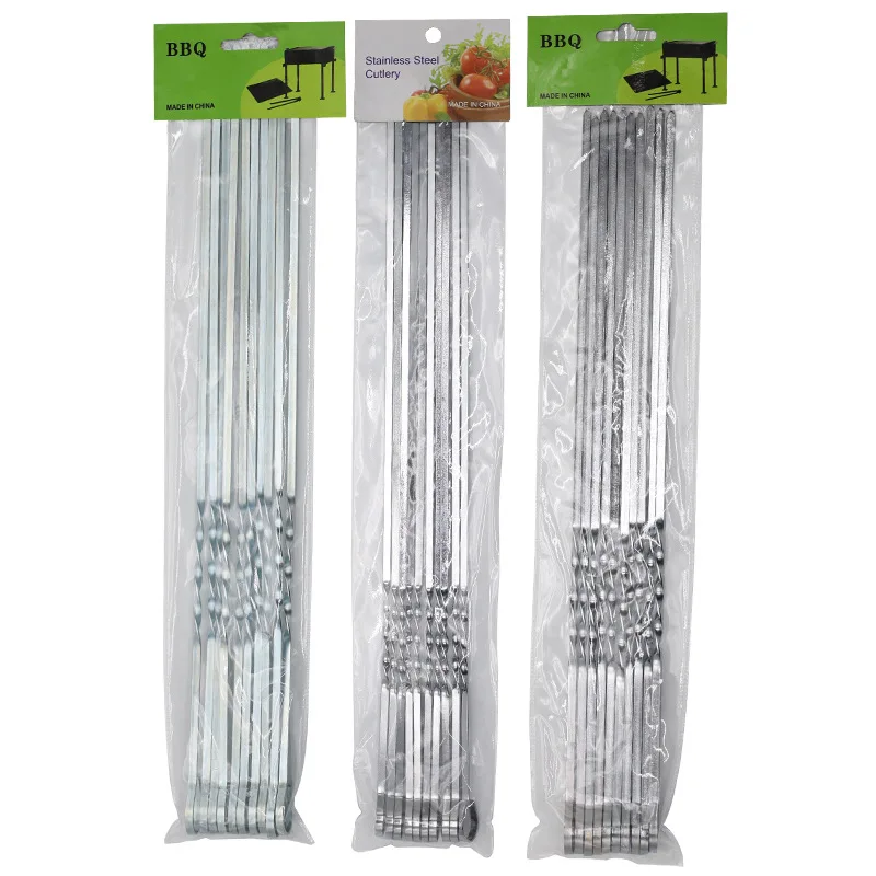 Skewers for Barbecue Reusable Grill Stainless Steel Shish Kebab BBQ Camping Flat Forks Gadgets Kitchen Accessories Tools
