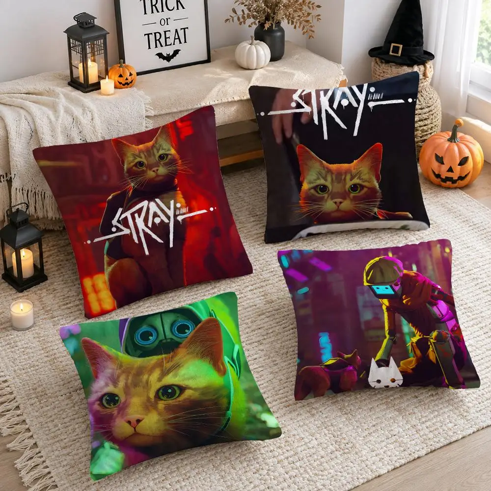Video Game S-Stray Cushion Cover Plush Decorative Pillow Case With Hidden Zipper Cutecore Room Decor For Home