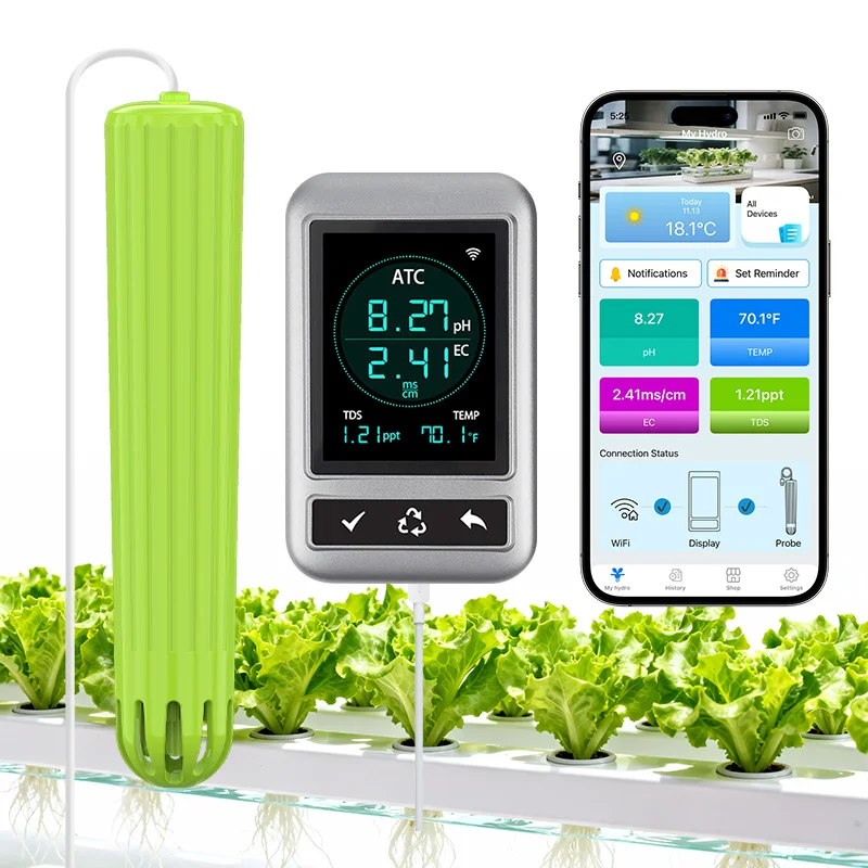 4in1 Hydroponic Nutrition Monitor Wifi Temperature/PH/Tds/Ec Hydroponic Vegetable Herbal Water Quality Tester