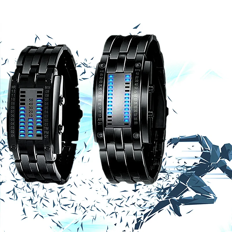 

Steel Electronic Watch Man Two-Line Binary Fashion Student Couple Personality Cool Waterproof Sports Digital Electronic Watch