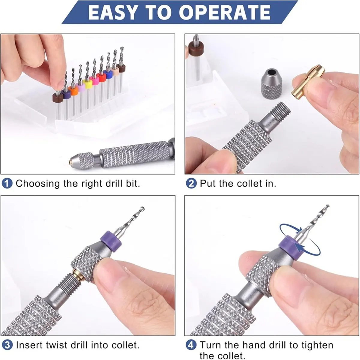 【POPULAR PICK】Hand Drill Bits Set - 10Pcs Metal Mini Pin Vise Hand Drill Bits&10Pcs Micro-Type Chuck Collet for Jewelry Making C
