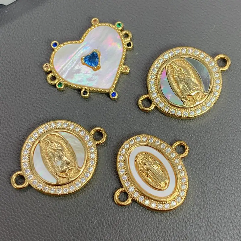 Exquisite Cubic Zircon Virgin Mary Guadalupe Pendants Natural Shells Heart Shaped charms For DIY Bracelet Jewelry Accessories image 5