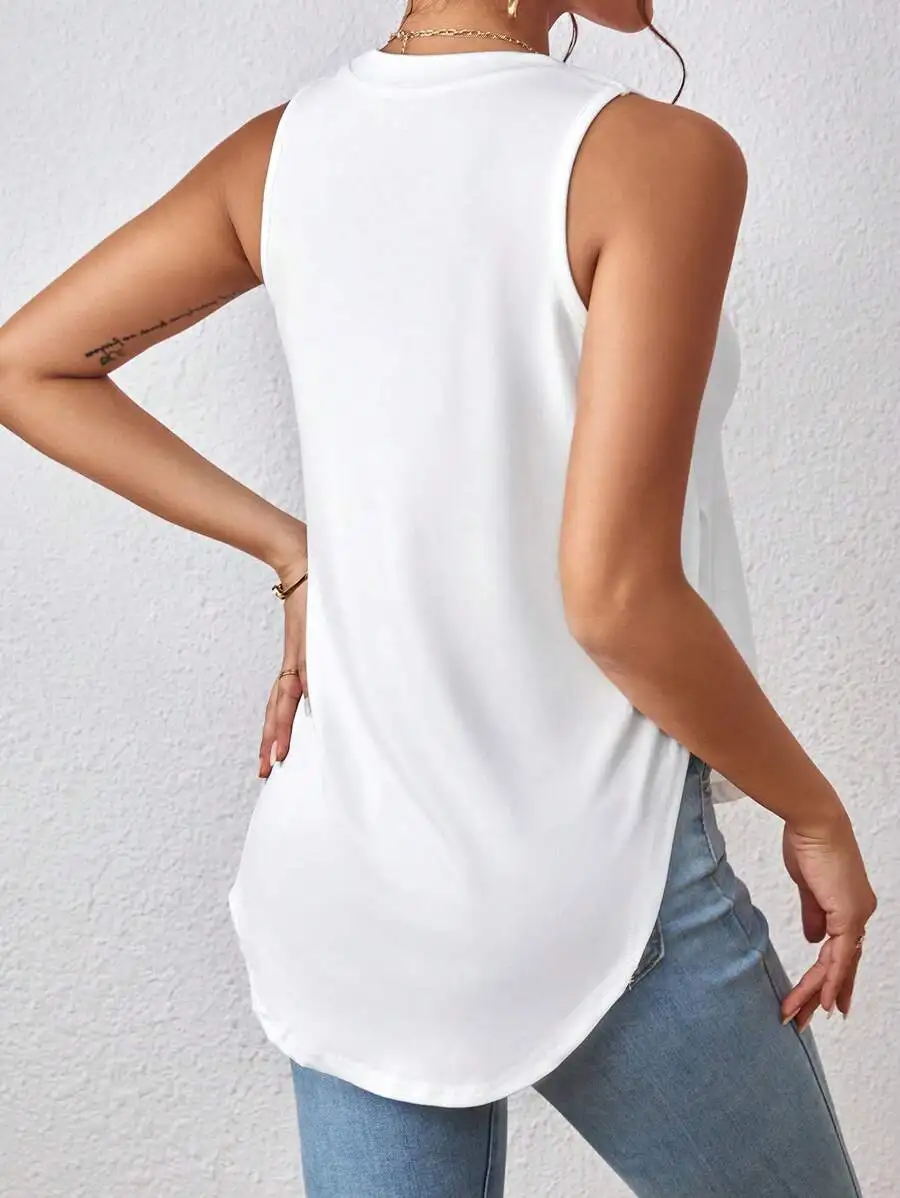 Solid Split Hem Tank Top Women's Casual Sleeveless Top Split Hem Design for Comfortable Fit