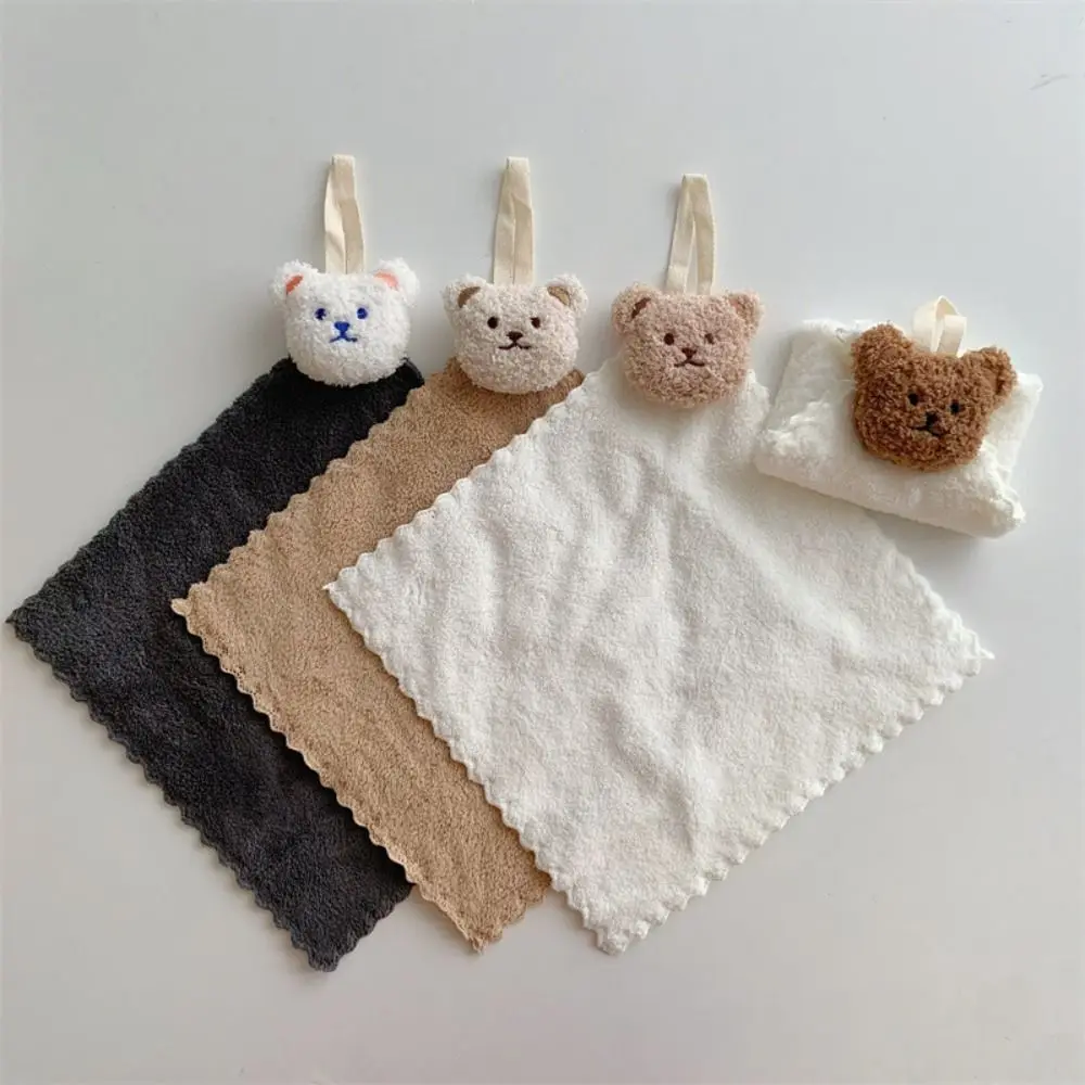 Cute Quick-Dry Bear Hand Towels Absorbent Hanging Handkerchief Soft Cartoon Fingertip Towels Kitchen