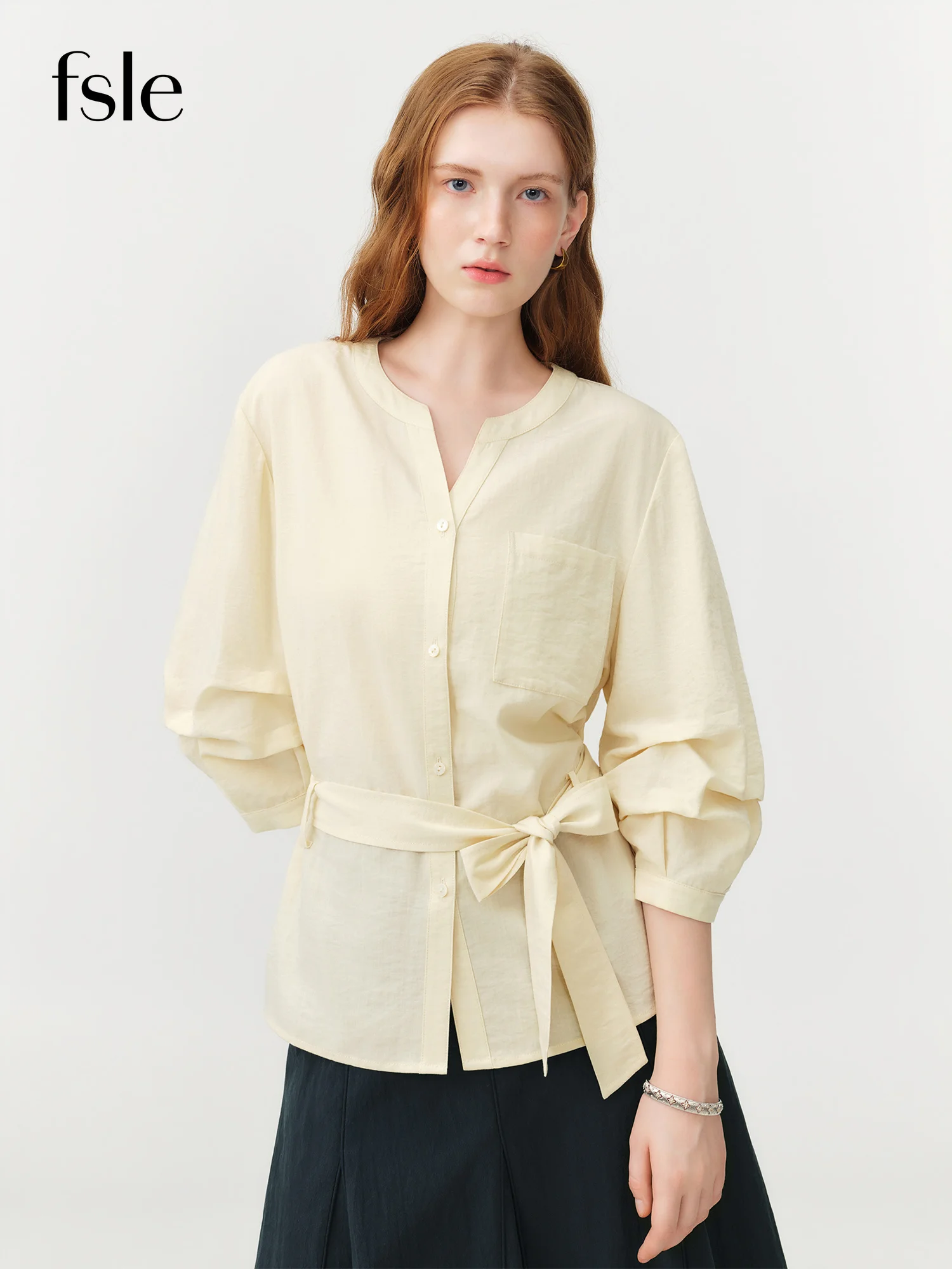 

FSLE 2026 New Summer Women‘s Boxy V-Neck Blouse Top, Loose 3/4 Sleeve Linen Top for Lazy Luxury Beach Holiday Style Chic Shirt