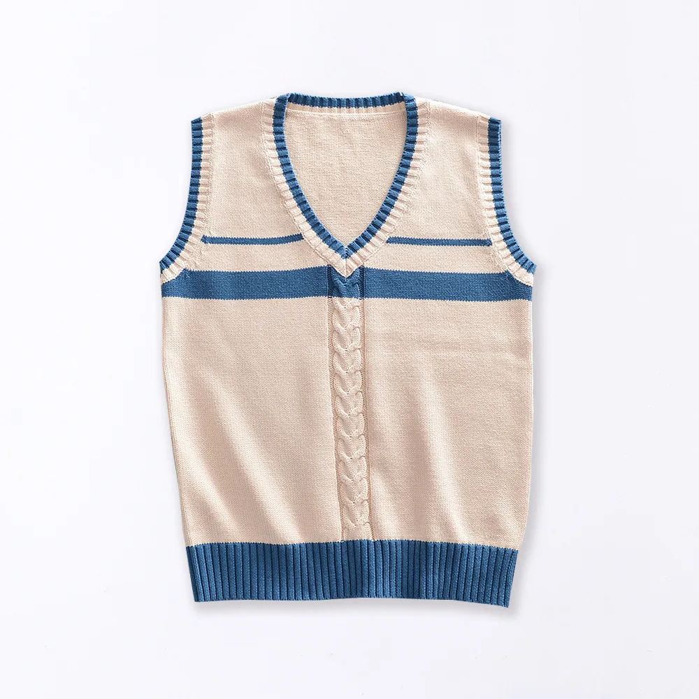 School JK Uniform Sweater Cute Apricot Striped Tank Top Sweater Sleeveless Vest Waistcoat For Girls Cosplay adult Knitting Coat