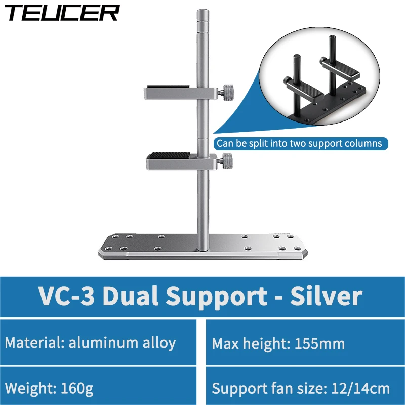 TEUCER VC-3 Dual Säule Grafikkarte Halterung PC Gehäuse DIY Zubehör Aluminium Legierung GPU Unterstützung Halterung Für 12/14 cm Lüfter