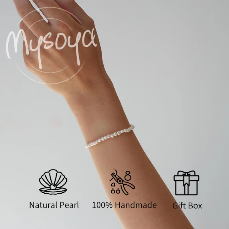 

MYSOYA White Freshwater Pearl Bracelet 4-5mm Freshwater Pearl with Gift Box, for Him/ Her, Suitable for Wedding/ Mother's Day