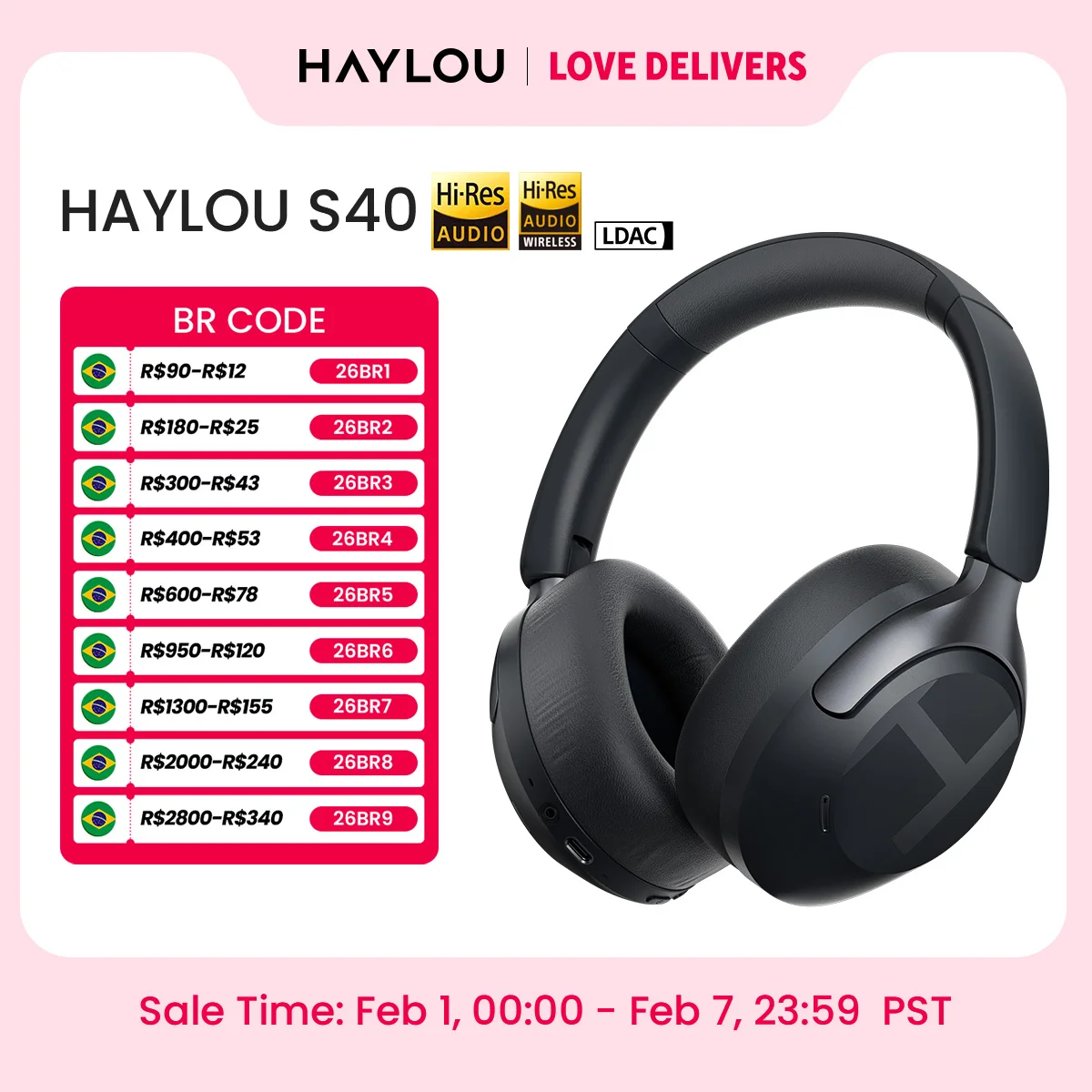 Haylou s40 anc fone de ouvido sem fio 50db cancelamento de ruído hi-res 3d fone de ouvido de áudio espacial com ldac bluetooth 6.0 sobre fone de ouvido