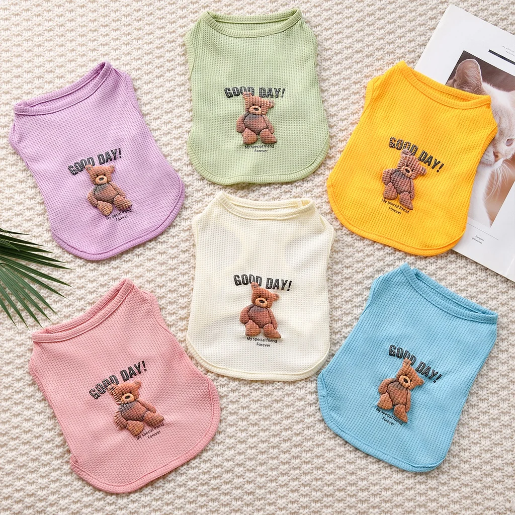 Dog Clothes Spring Summer Pet Puppy Vest Cat Cool Foam Bear Print Summer Waffle Tank Top XS-XXL