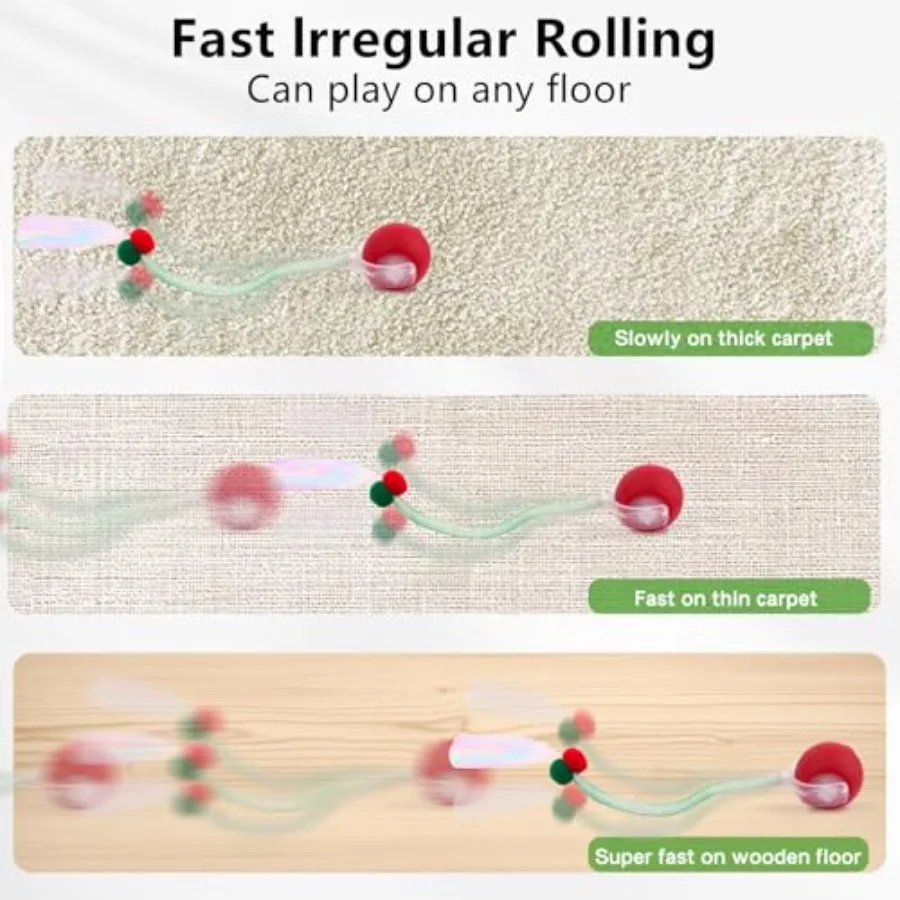كرات لعبة القط التفاعلية التلقائي المتداول القط ندف الكرة مع صوت النقيق الطيور و3 طرق قابلة للشحن USB هريرة اللعب fo