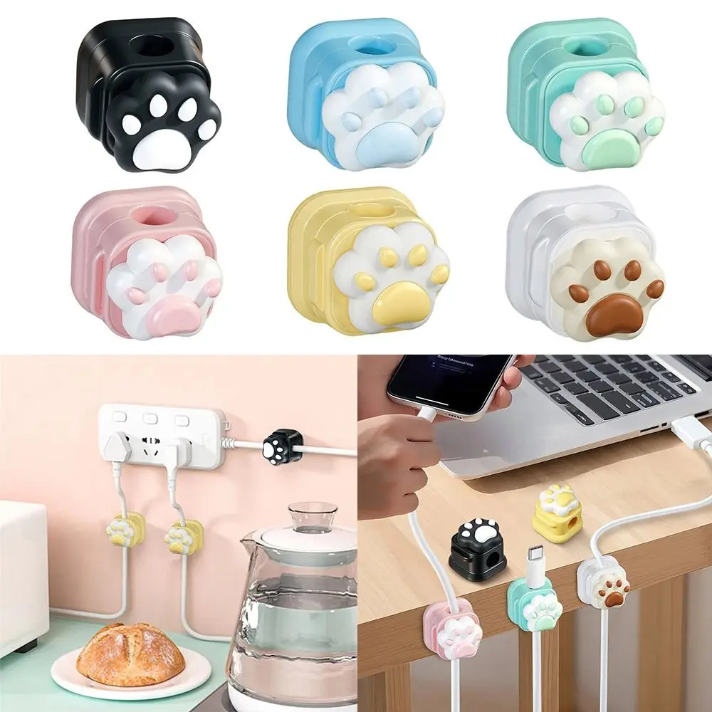 5pcs High Quality Magnetic Desktop Cable Organizer Self-adhesive 3D Cat Claw Charging Line Winder Cable Holder