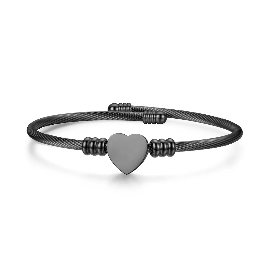 Stainless Steel Wire Woven Bracelet Cable Titanium Steel Heart-Shaped Bracelets For Women