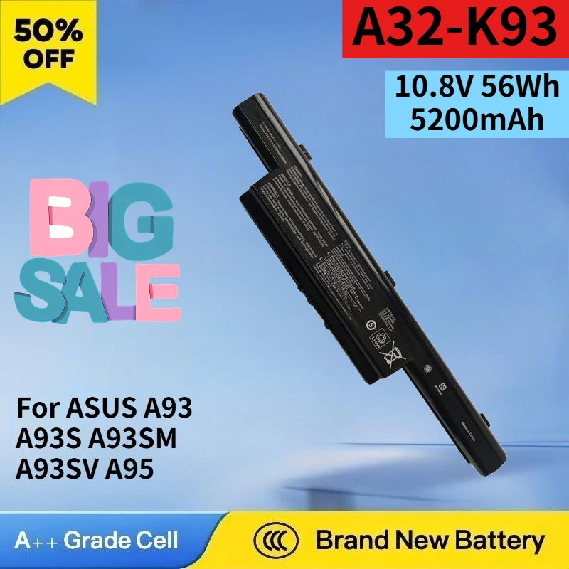 A32-K93 10.8V 56Wh 5200mAh Battery for ASUS A93 A93S A93SM A93SV A95 A95V A95VM K95 K95V K95VM K95Vb High Quality Laptop Battery