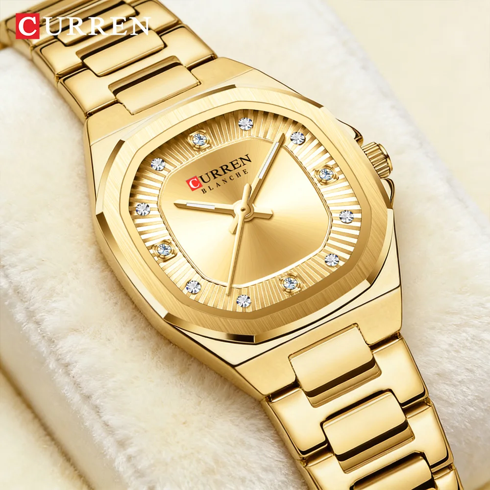 CURREN Women's Slim Quartz Watch Luxury Classic Round Dial with Rhinestone Elegant Stainless Steel Band for Ladies