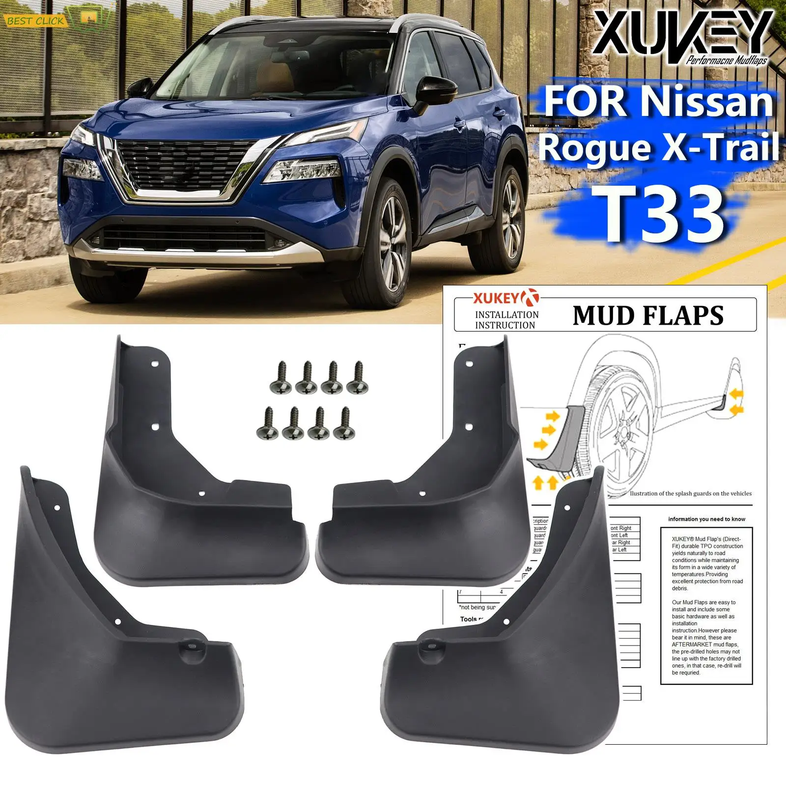 Bavettes avant et arrière moulées pour Nissan Rogue X-Trail, garde-boue, garde-boue, garde-boue, garde-boue, Nissan Rogue X-Trail T33, 2021, 2022,