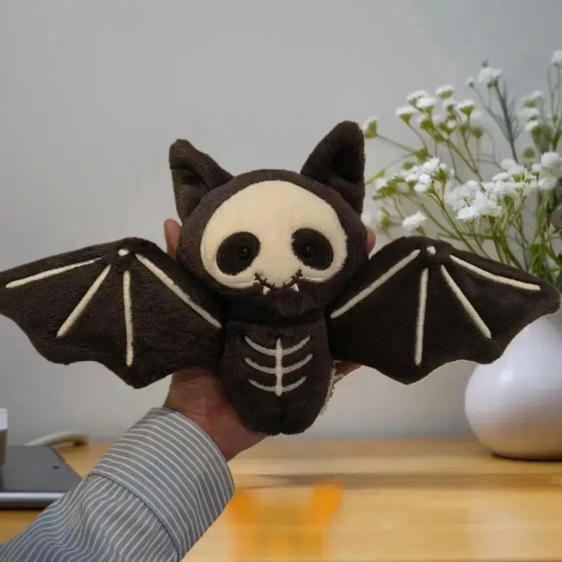 Lindo llavero muñeco de calavera de murciélago relleno, juguete de peluche Kawaii, regalo de Halloween, colgante de bolso, decoración de mochila