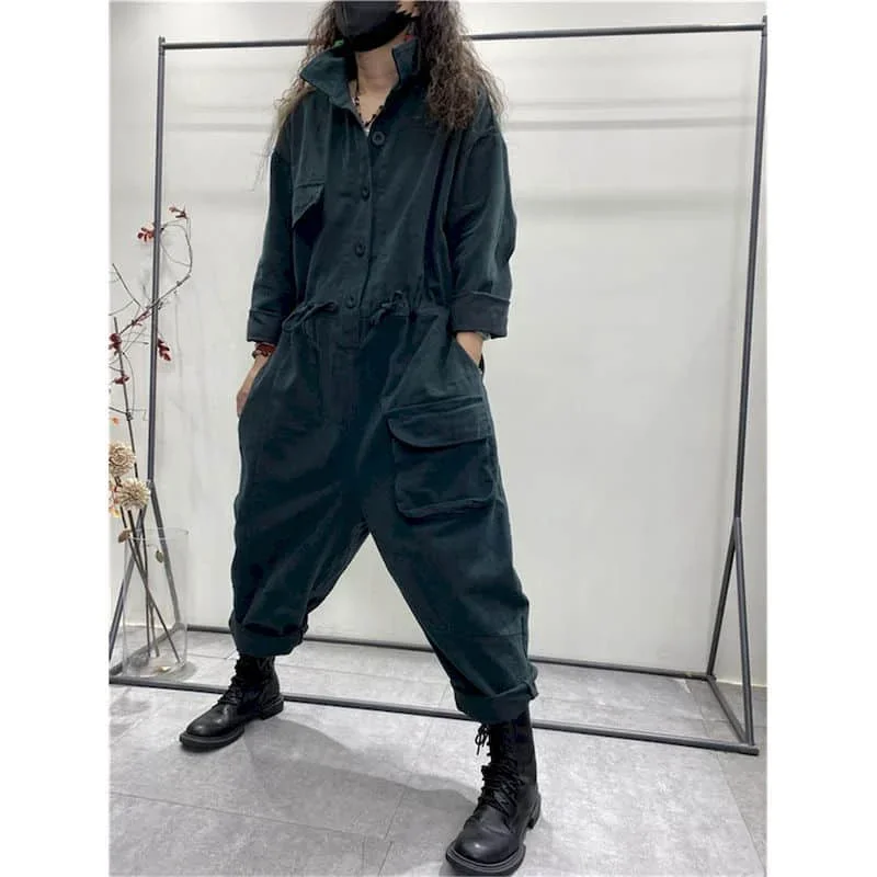 Oversize Jumpsuits Women Long Sleeve One Piece Outfit Women Cotton Linen Playsuit High Waist Pants Overalls for Women Clothes