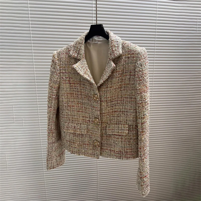 New autumn and winter mixed color woven tweed small Chanel style suit jacket y2k] high quality fashionable commuter short jacket