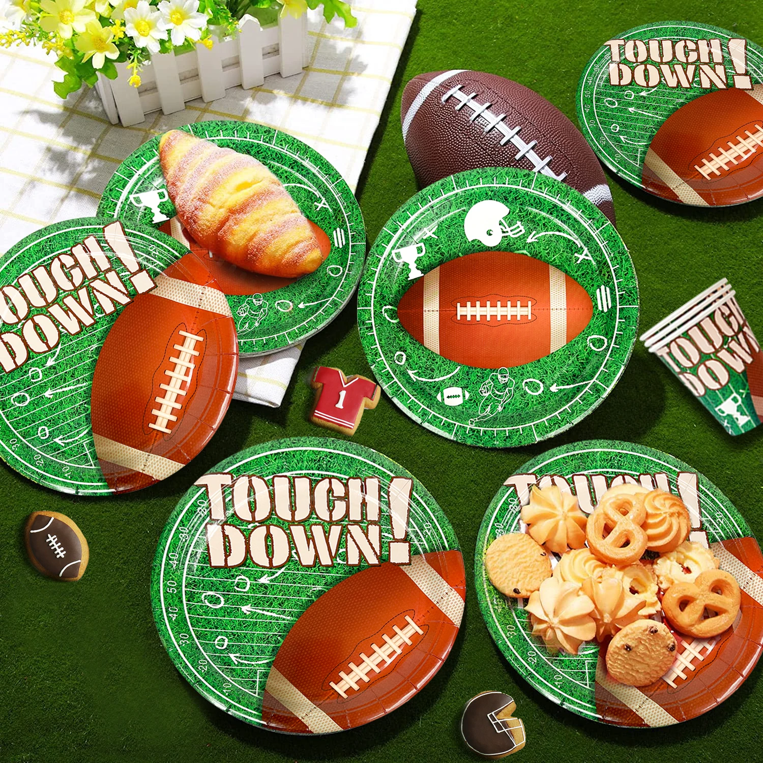 Football Birthday Party Supplies,102pcs Party Decorations&Tableware Set-Football Party Plates Napkins Tablecloth Balloons etc