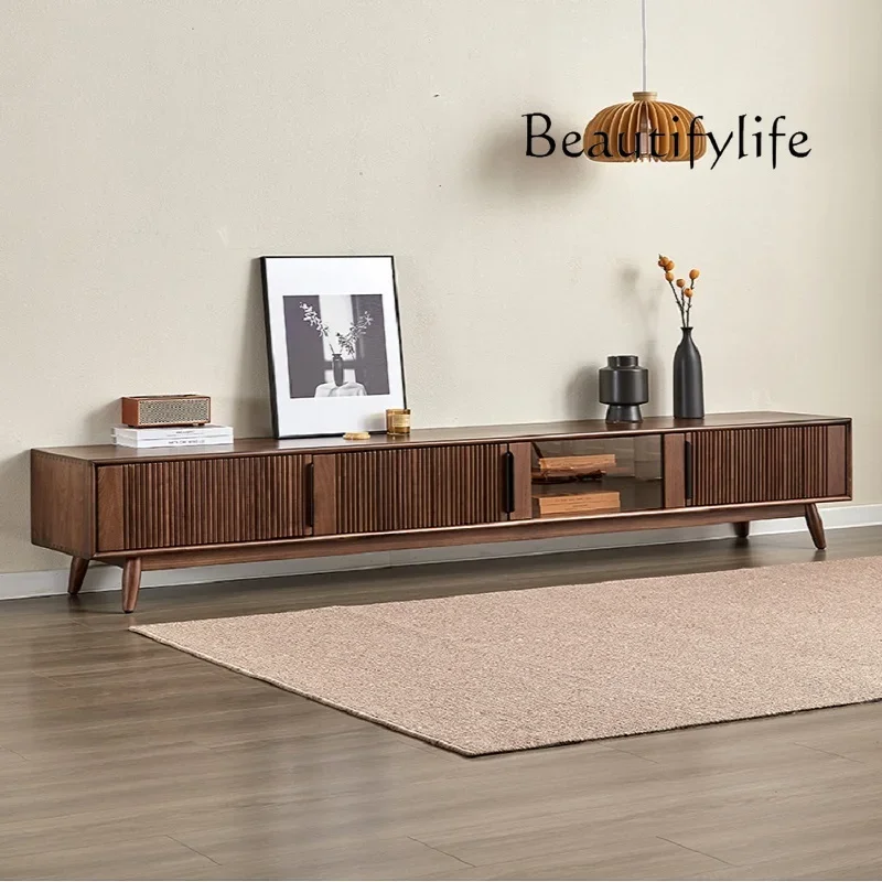 

Black walnut solid wood TV cabinet Nordic style small apartment locker modern simple log