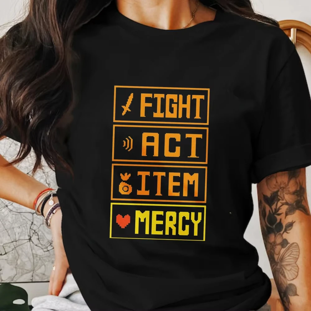 Fight Act Item Mercy Retro Game Graphic T‑Shirt Cotton Men Women Casual Short Sleeve Vintage Unisex Tee Tops For Gamer Fans