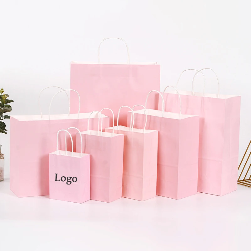 (100 pieces/lot) Customized Print Logo Kraft Paper Bag Recyclable Shopping Macaron Bags For Packaging Wedding Favors Gifts GB05