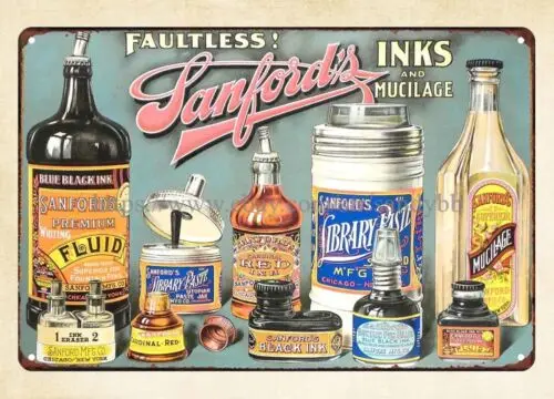 contemporary man cave club artists Sanford's Inks & Mucilage metal tin sign