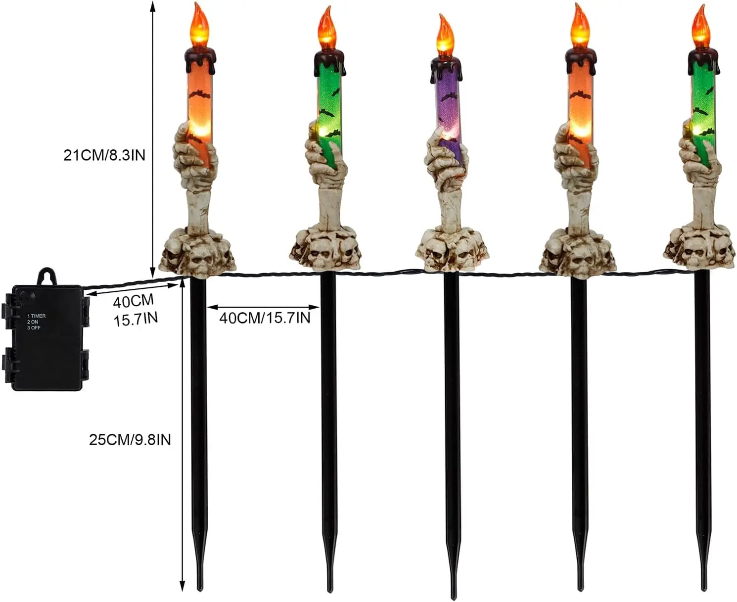 Halloween Candle Light Stakes, 5 Pack Skeleton Hands Hold Lighted