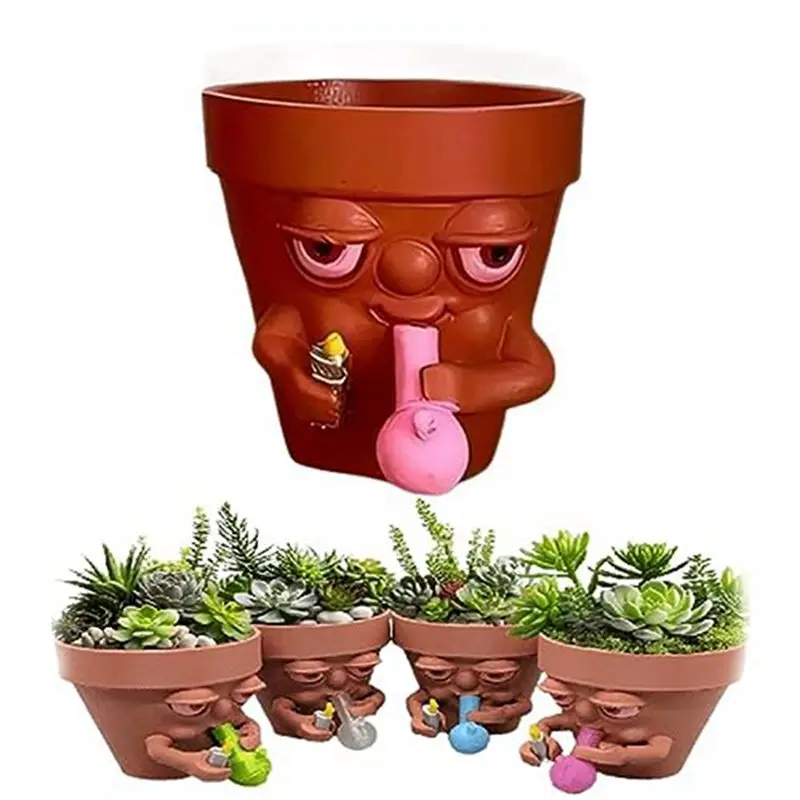 PZHI Smoking Pot Growers Artificial Resin Mini Plant Pots, Unique Small Flower Pots for Indoor Plants Desk Decor