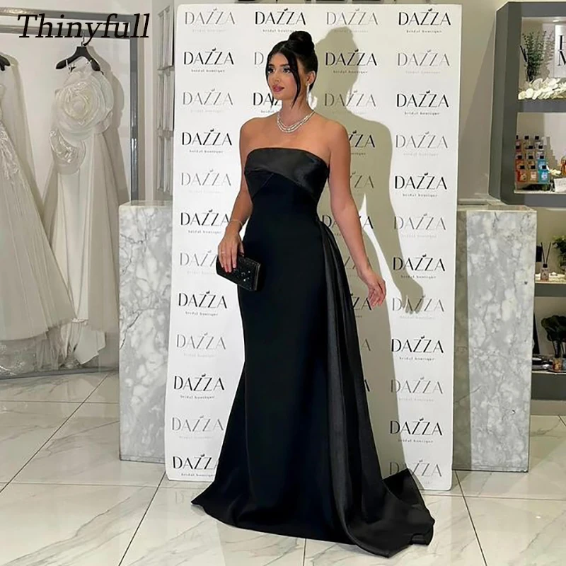 Thinyfull Mermaid Black Arabia Evening Dress Strapless Sleeveless Prom Party Dresses Long Formal Occasion Gowns Customized