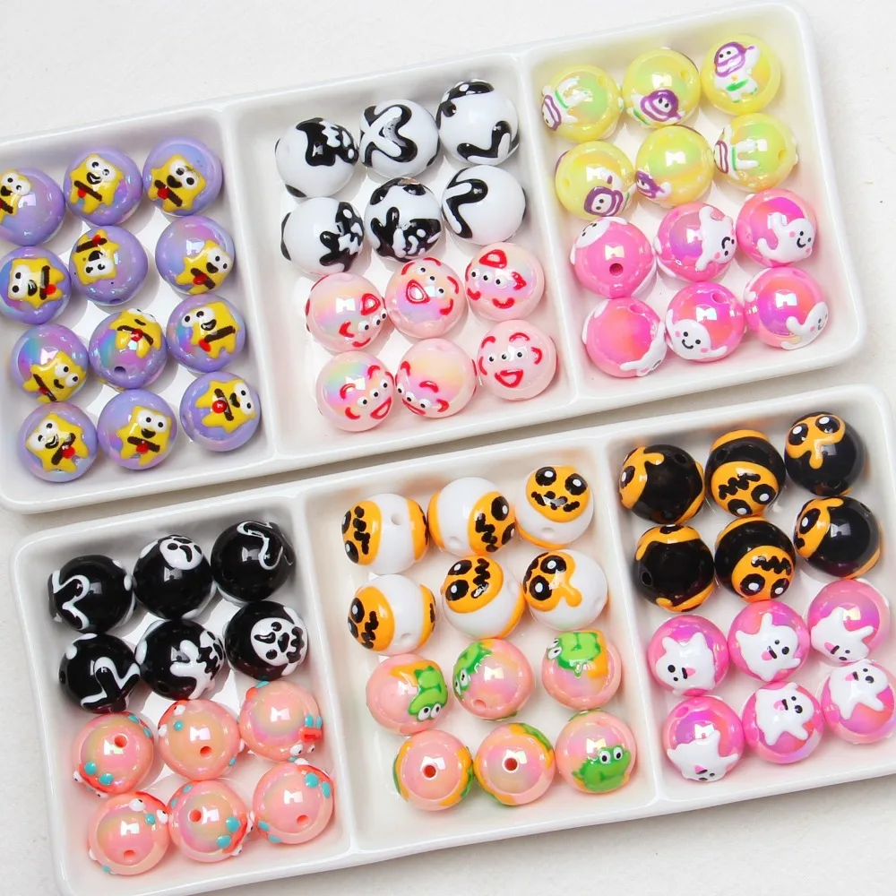 10PCS Acrylic Halloween Bracelet Beads Pumpkin Cartoon Halloween DIY Jewelry Bead Ghost Loose Hand Drawn Acrylic Beads