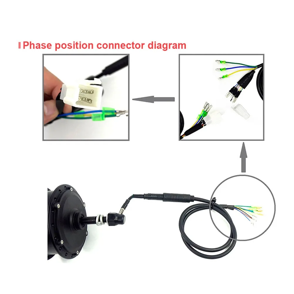 Conversion Extension Motor Cable Replacement 6Pin Hall Sensor Electric Bicycle 3Pin Phase Position Black Ebike