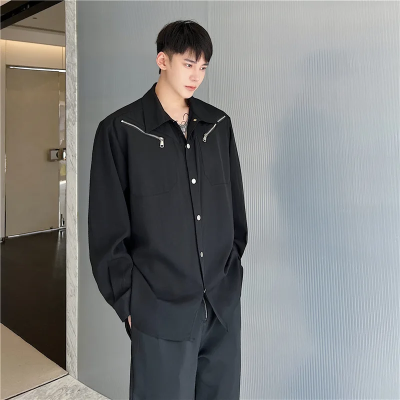 Mens Shirts Streetwear Popular Baggy Spring Autumn Full Sleeve Zipper Handsome American Style Male Simple Temperament Tops Daily