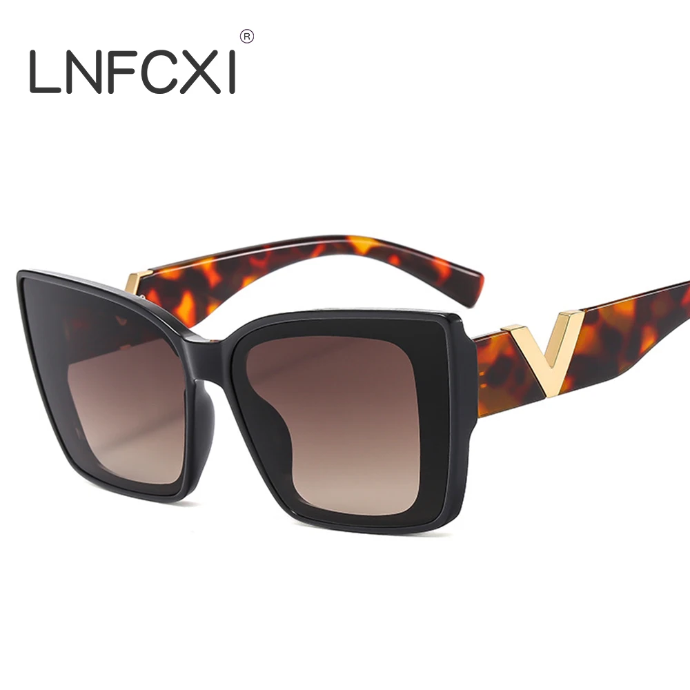 LNFCXI Mode Cat Eye Sonnenbrille 2023 Vintage Luxus Marke Designer Schwarz Übergroßen Damen Sonnenbrille Quadratische Brillen UV400