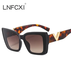 LNFCXI Fashion Cat Eye Sunglasses 2023 Vintage Luxury Brand Designer Black Oversized Ladies Sunglasses Square Eyewear UV400