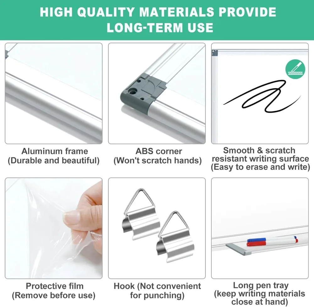 سبورة بيضاء كبيرة بمسح جاف مغناطيسي مقاس 3 × 2 بوصة مع إطار من الألومنيوم وصينية أقلام وعلامات ومغناطيس للمكتب والمنزل والمدرسة #2
