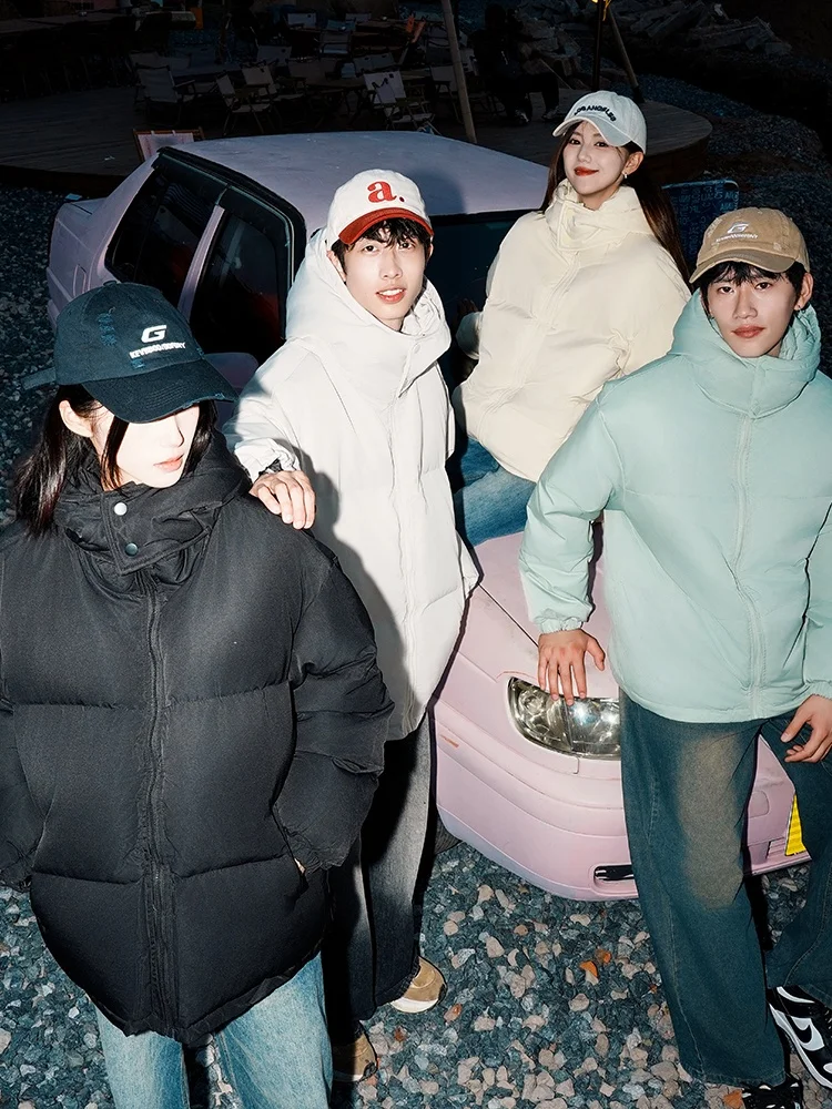 

Корейская утепленная зимняя хлопковая куртка с капюшоном для мужчин, теплая, ветрозащитная, свободного кроя, на молнии, с длинными рукавами