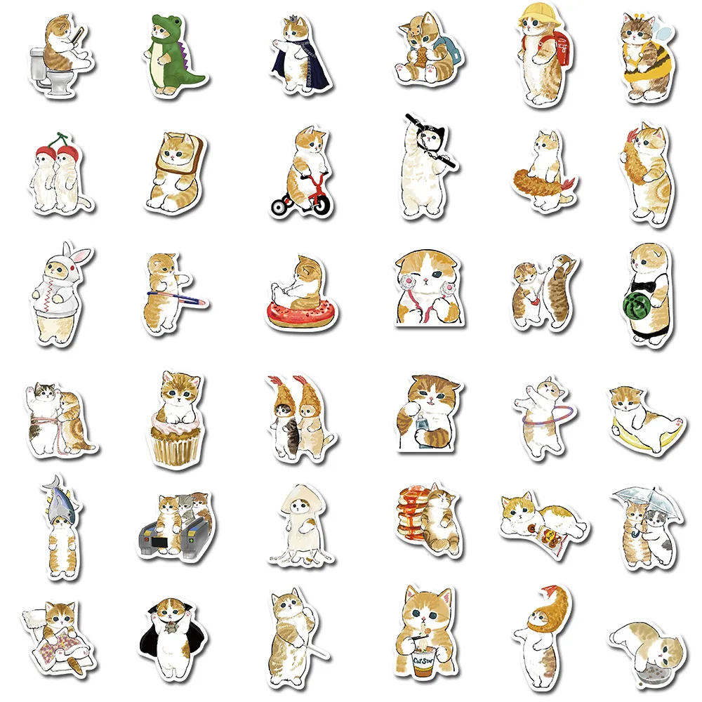 64Pcs Mofusand Stickers Cartoon Cute Yellow Cat Stickers Luggage Pen Guitar Notebook Waterproof Graffiti Stickers