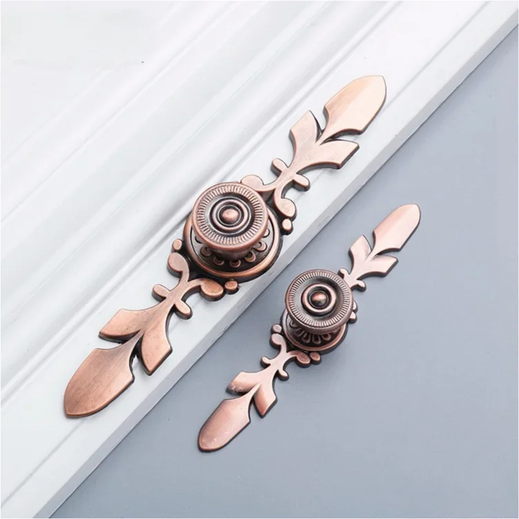 New Style Leaf Slices Kitchenware European Furniture Antique Handle Blue Ancient Red Ancient Gold Wardrobe Cabinet Door Handle