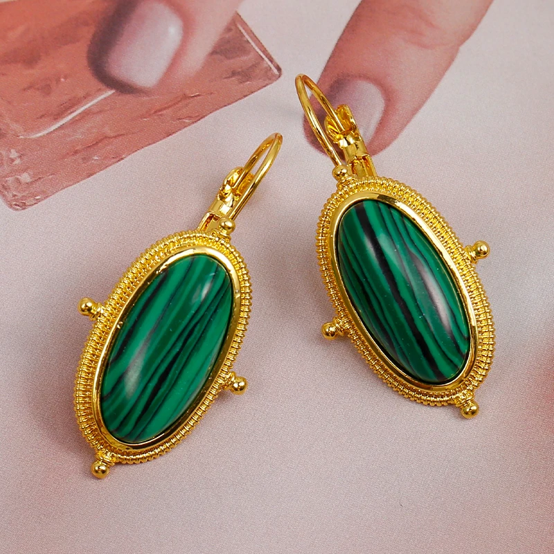 Fashion Boho Retro Ethnic Watermelon Green Malachite Beads Pendant Earrings Ladies Gift Jewelry Wholesale