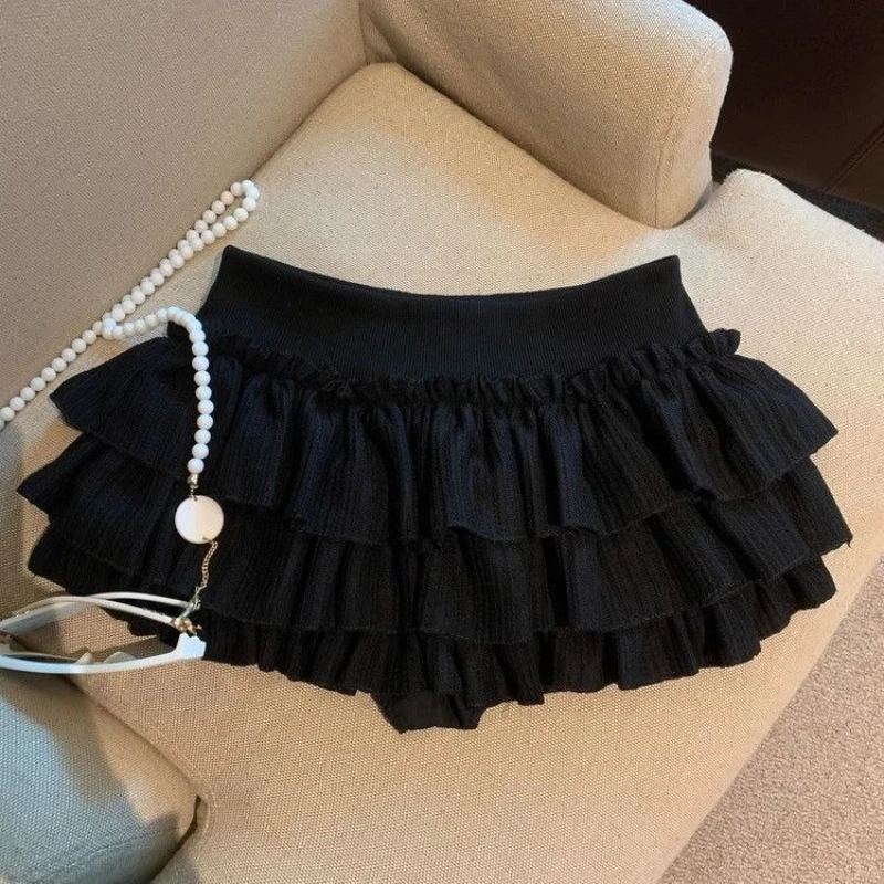 Deeptown Sweet Kawaii Cake Skirts Women Elegant Korean Fashion Ruffle Mini Skirt Harajuku Casual High Waist Solid Layered Skirt