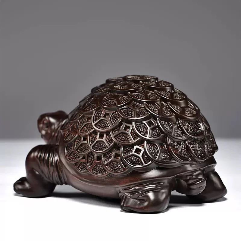 High Quality Money Tortoise Solid Wood Carving Office Decoration Decor Home Wooden Animal Figurine Mini Crafts Propitious Gift