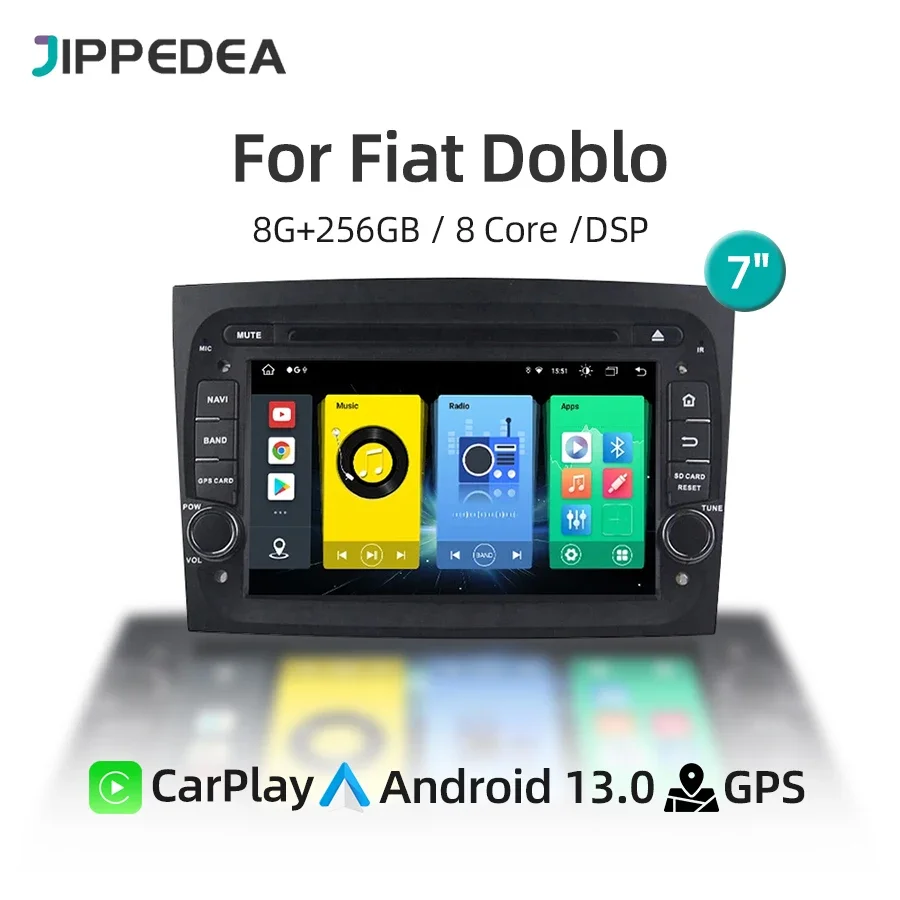 Car DVD Multimedia PlayerCarpPlay Auto Android 13.0 GPS Navigation RDS 4G WiFi DSP Bluetooth Car Radio For Fiat Doblo 2015-2018