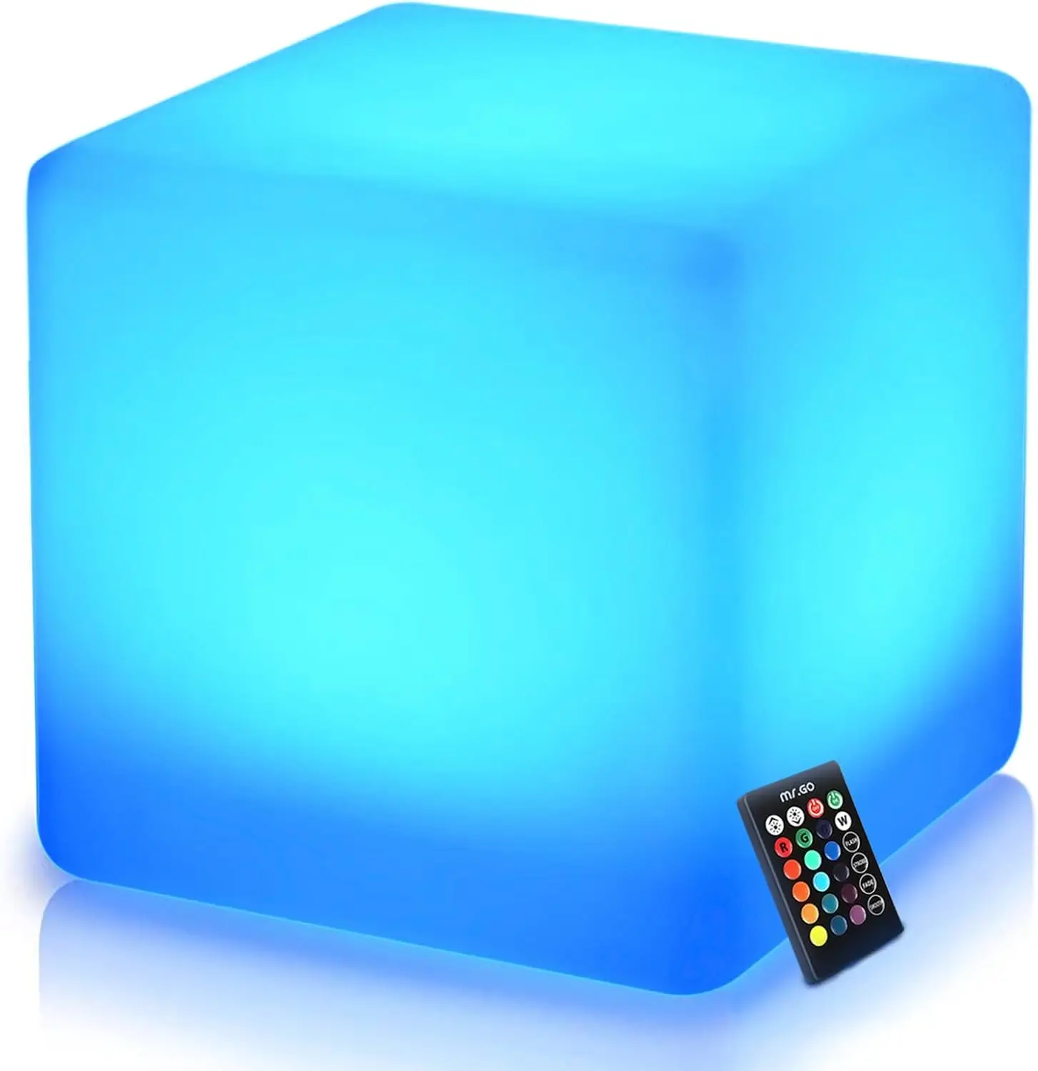 Mr.Go 16-Inch Rechargeable LED Cube Chair Light, 16 RGB Colors Glow Cube Seat w/Remote, Waterproof LED Cube Table, Color Changin