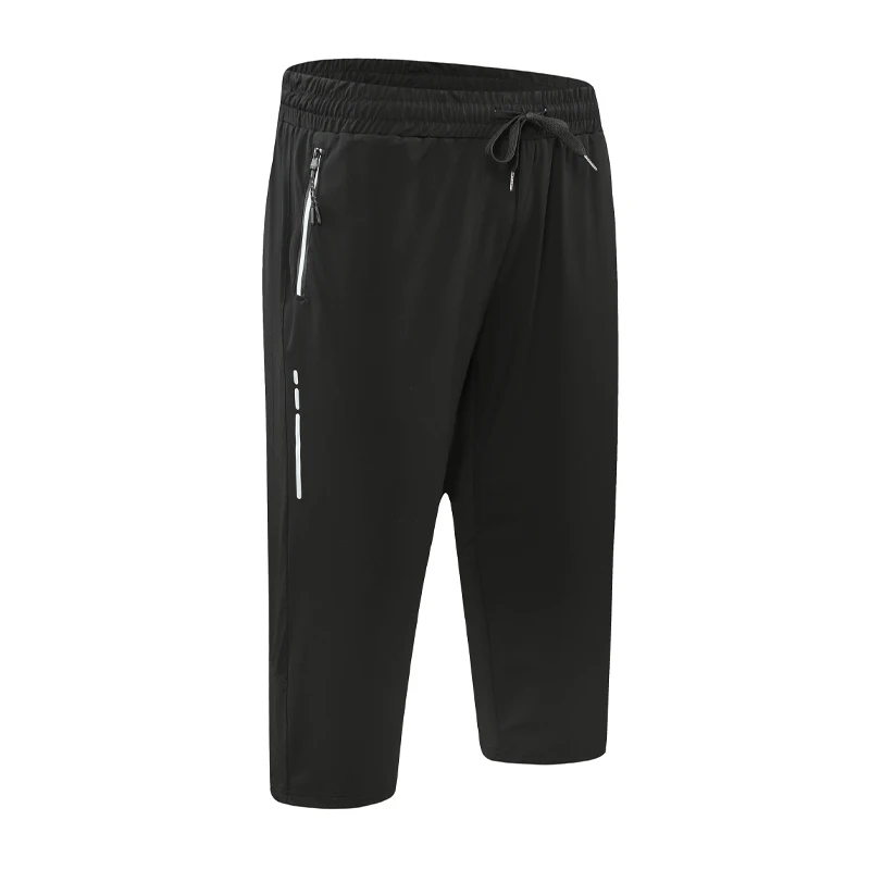 Men Running Cropped Pants Quick Dry Training Fitness 3/4 Trousers Pocket Joggings 7 Points Pant Male Gym Sweatpants
