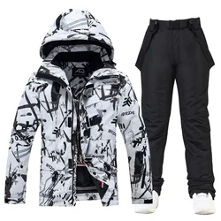 -30 New Fashion Men's and Women's Ice Snow Suit Wear Waterproof Winter Costumes Snowboarding Clothing Ski Jackets + Strap Pants